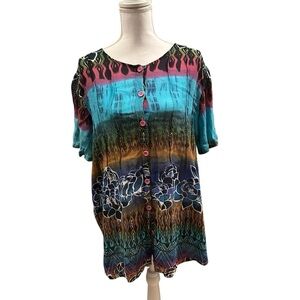 Multicolor Women's Swim Cover up Beach Resortwear versatile button up  M